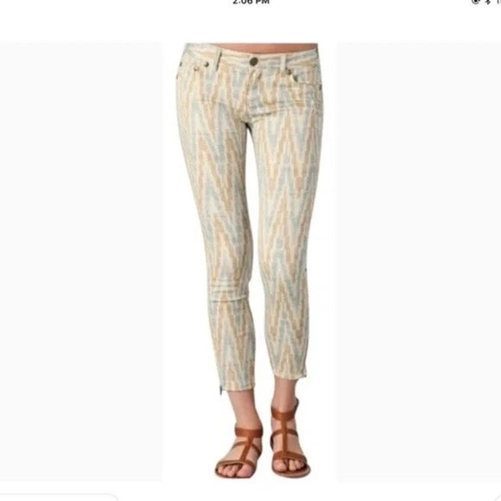 NWT FREE PEOPLE Ivory Ikat Chevron Printed Skinny Ankle Zip Jean Sz 27 SO CUTE!!